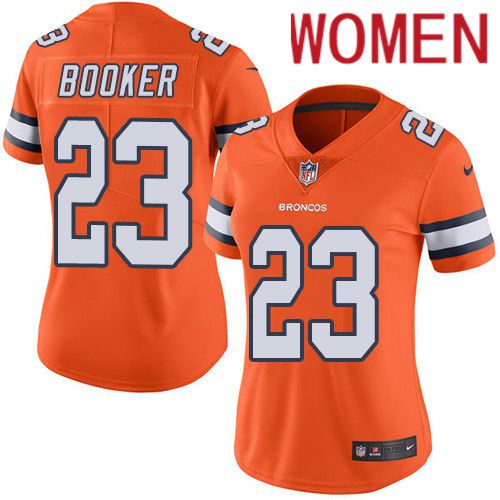 Women Denver Broncos 23 Devontae Booker Orange Nike Rush Vapor Limited NFL Jersey